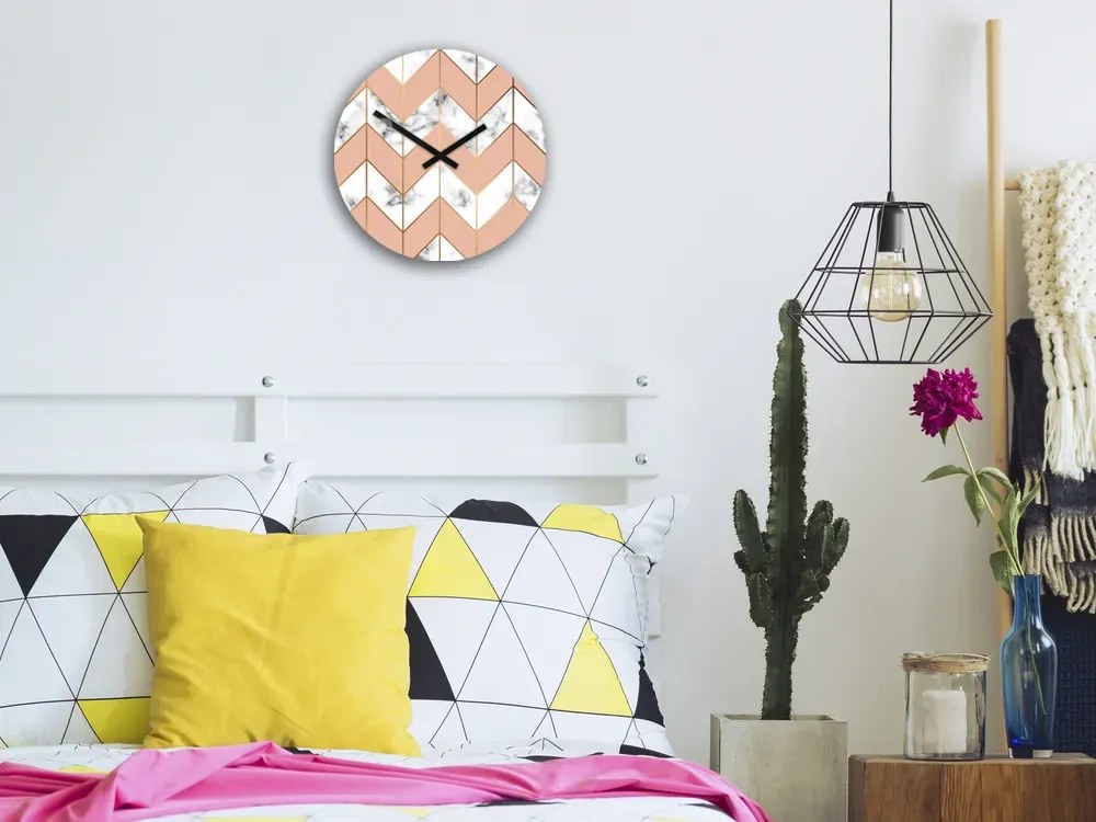 Nástenné hodiny Marble bielo-ružové