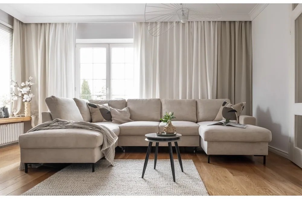 Béžová menčestrová rozkladacia rohová pohovka (ľavý roh) Lofty Lilly – Miuform