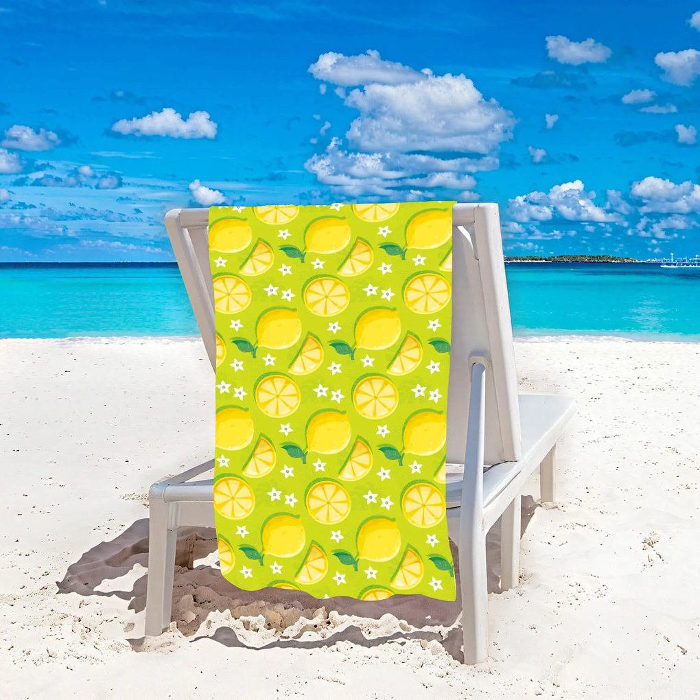 Rýchloschnúca plážová osuška LEMONS 100x180 cm zelená, 100% mikrovlákno
