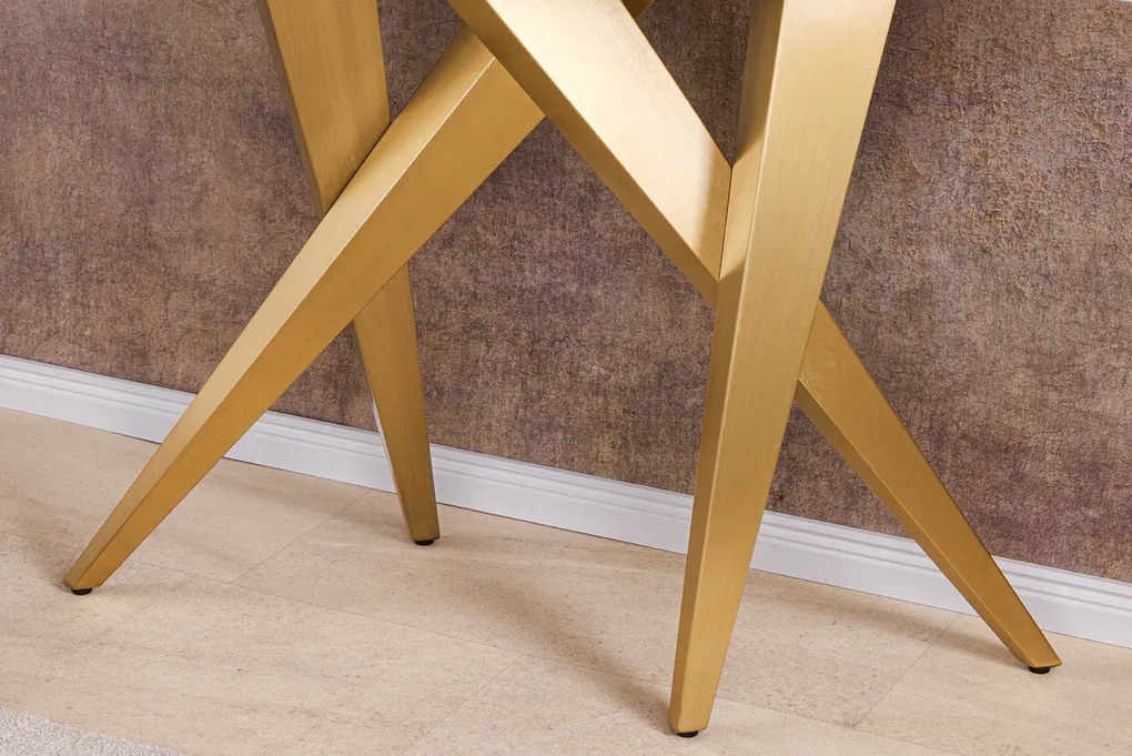 Konzola ART LIVING 140 cm, keramická, biela, mramorová doska s rámom v šampansko-zlatej farbe