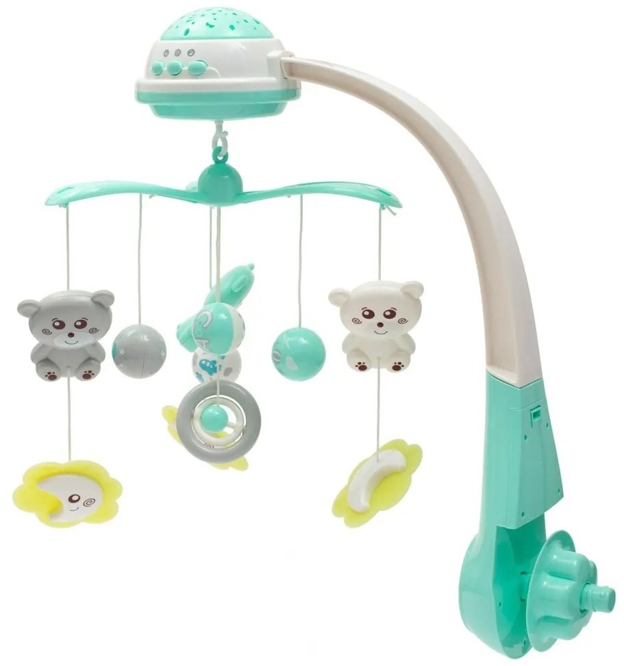 Kolotoč Baby Mix nad postieľku so svetelnýmprojektorom, zelený