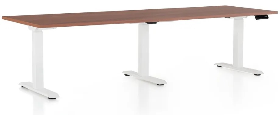 Výškovo nastaviteľný stôl OfficeTech Long, 240 x 80 cm, biela podnož, orech