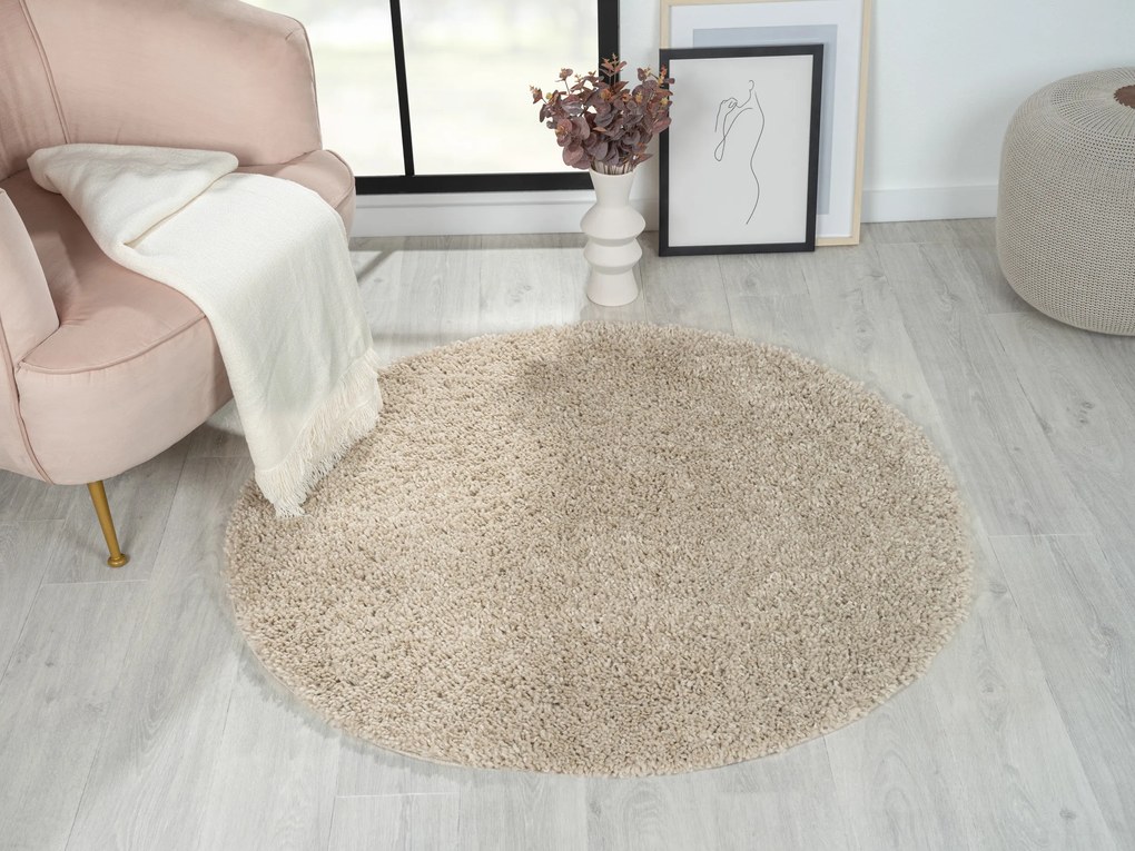 My Flair, Kusový koberec My Shaggy beige kruh, 150x150 (priemer) kruh, béžová, chodba / predsieň