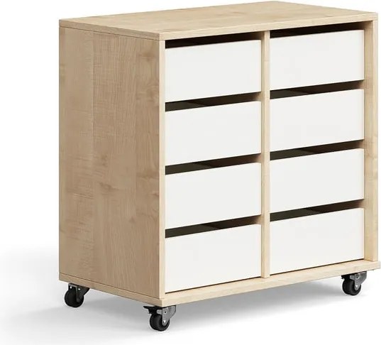 Študentská úložná skrinka CASPER, 8 zásuviek, breza, biela