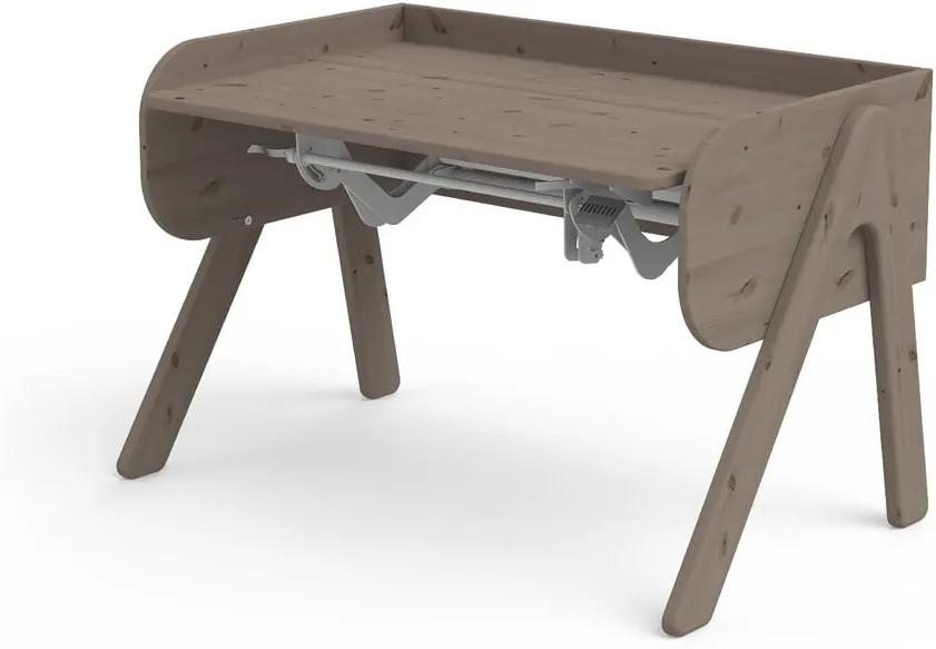 Tmavohnedý písací stôl z borovicového dreva s nastaviteľnou výškou Flexa Woody