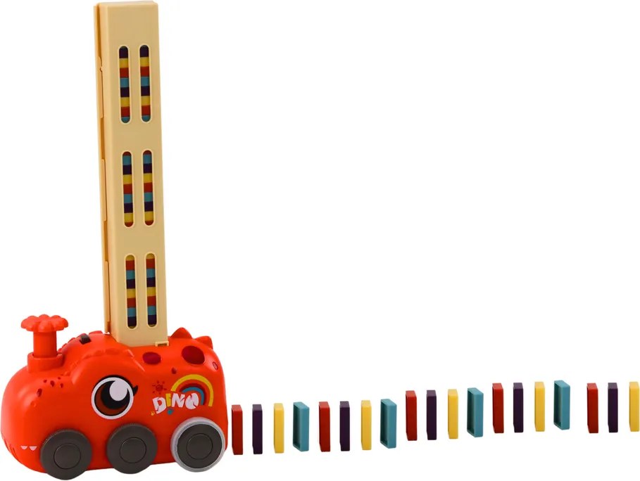 LEAN Toys Červený dinosaurus Autíčko na batérie 4 farebné domino