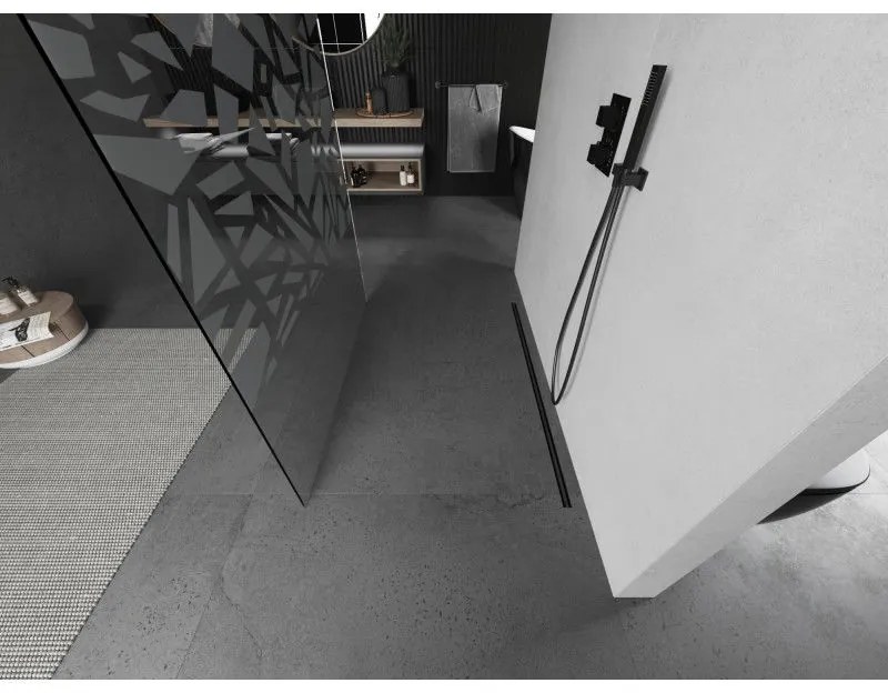 Mexen Kioto, sprchová zástena Walk-In 100 x 200 cm, 8mm číre sklo biely vzor, grafitový profil, 800-100-002-95-85