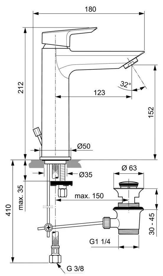 Ideal Standard Tesi - Umývadlová batéria Grande, s odtokovou garnitúrou, chróm A6563AA