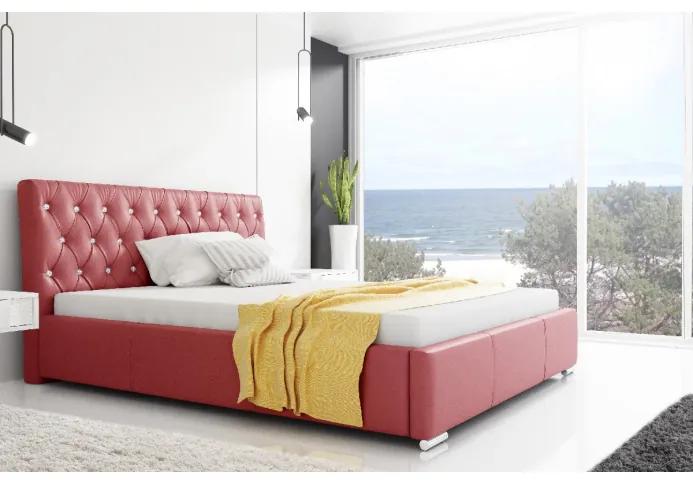 Dizajnová posteľ Adelaide s vysokým čelom a úložným priestorom červená eko koža 200 x 200