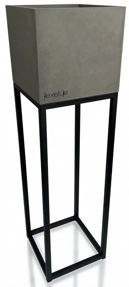 Elegantný vysoký kovový kvetináč v šedej farbe LOFT FIORINO 22X22X80 cm