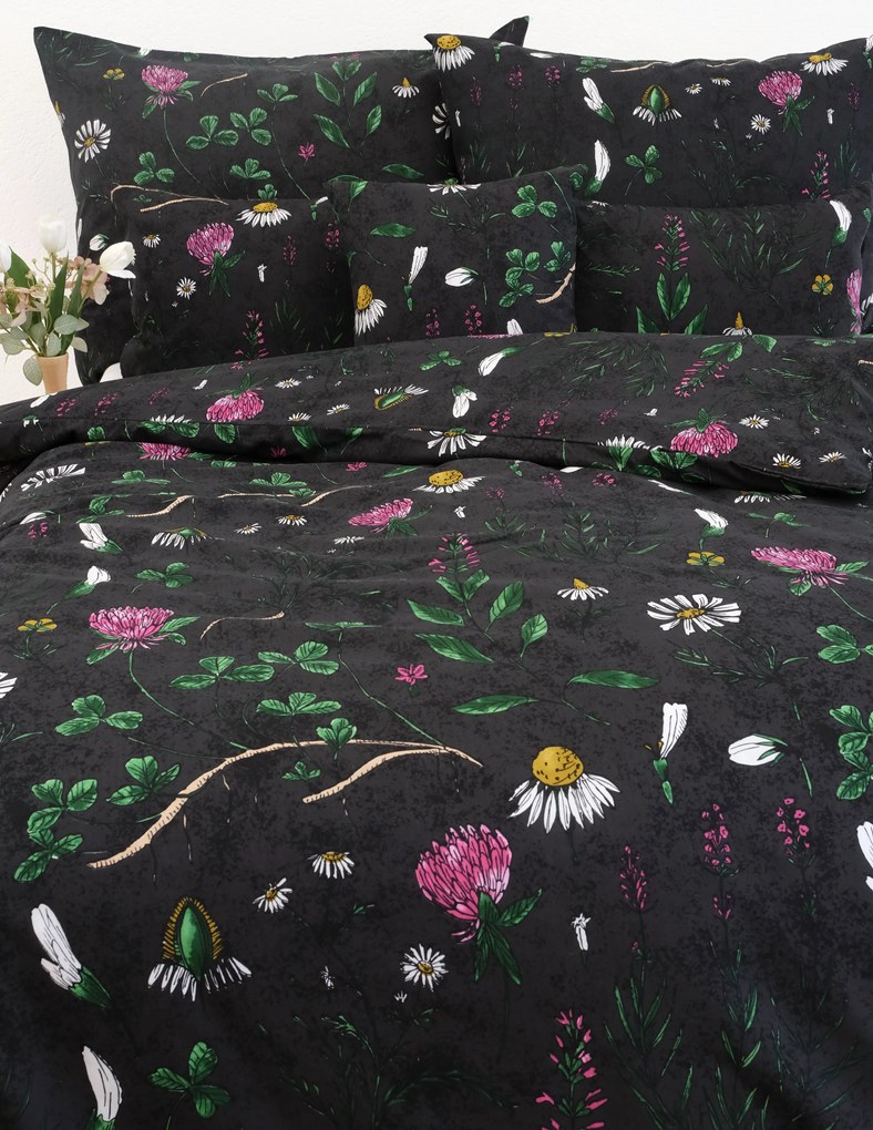 Bavlnené obliečky Renforcé - Herbár čierny