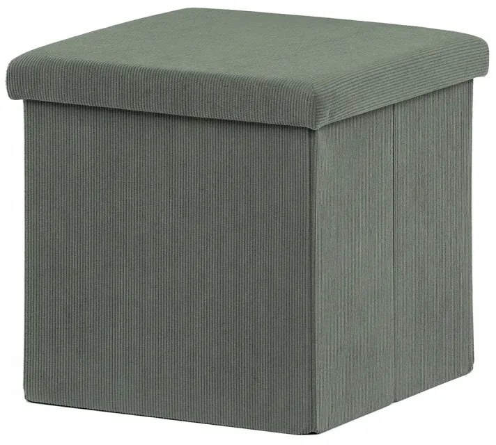 Taburet s úložným prostorem, zelená manšestrová látka