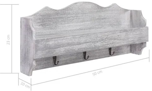 vidaXL Nástenný vešiak sivý 50x10x23 cm drevený-