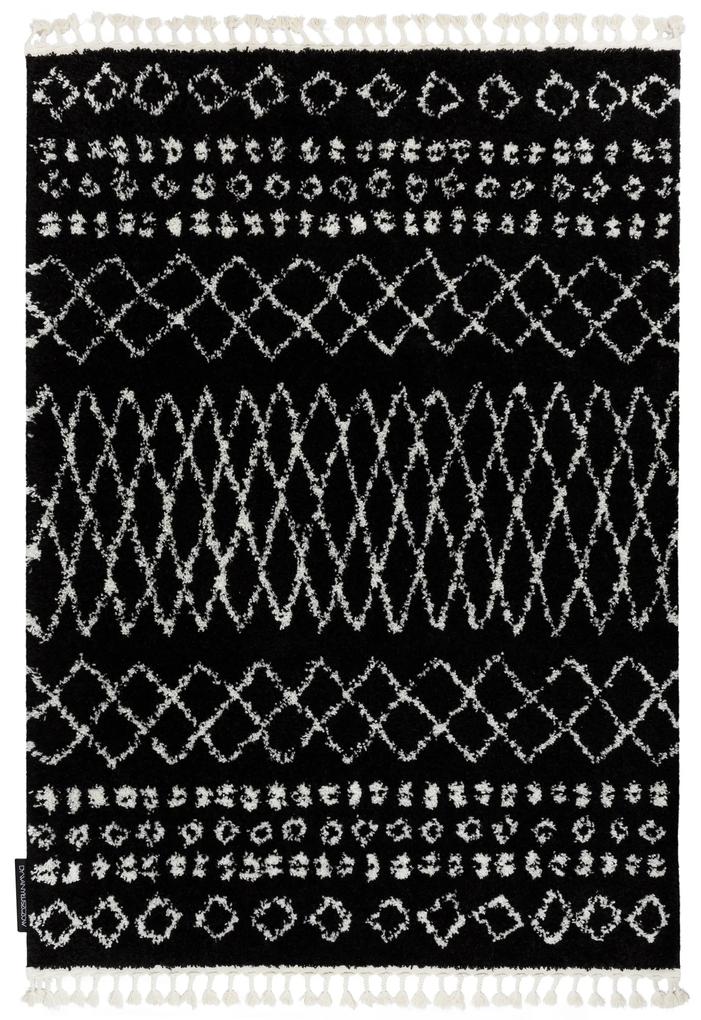 Koberec BERBER ETHNIC 63802,  čierna -biela - strapce, Maroko Shaggy