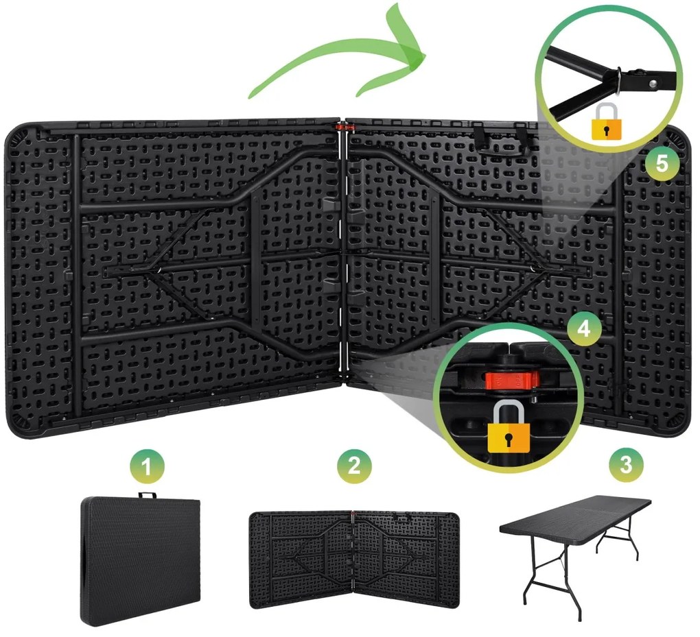 Cateringový stůl RATTAN 180 cm černý