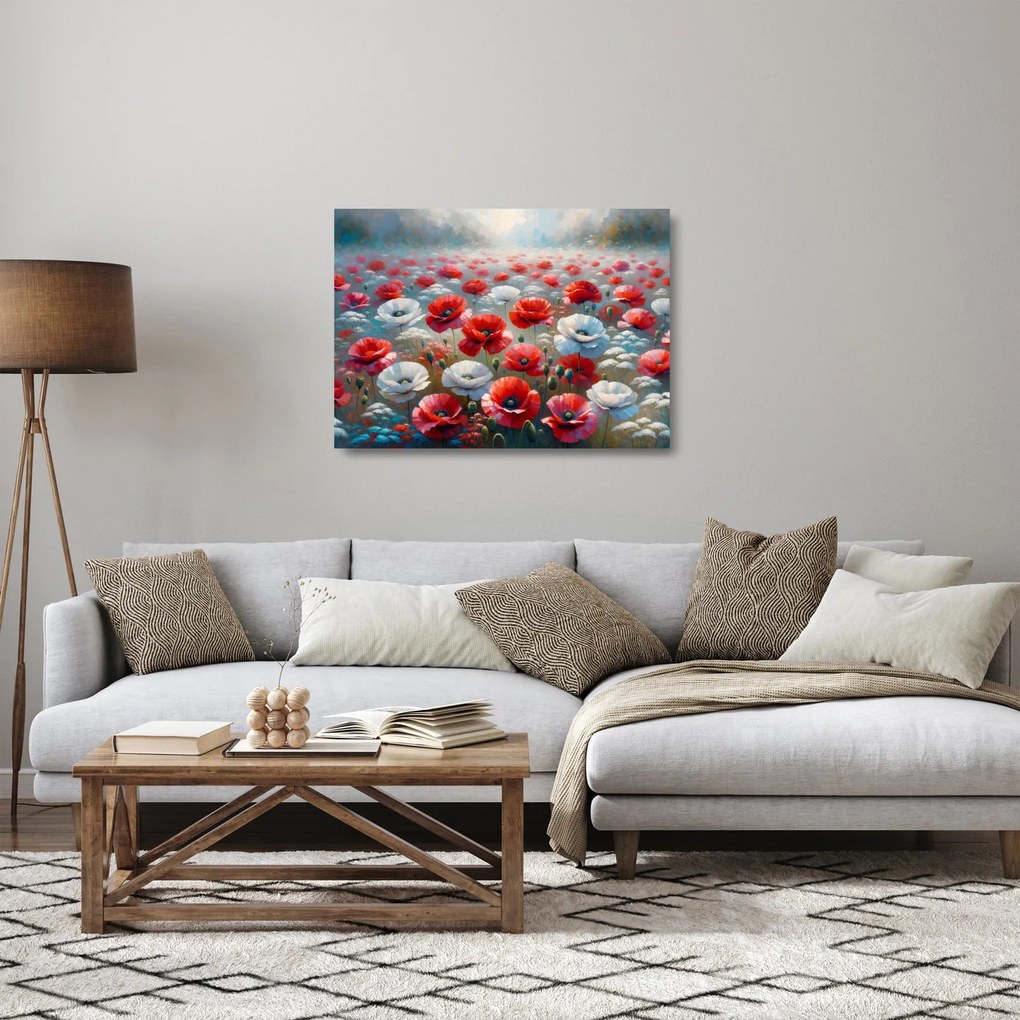 Sklenený obraz - Pole vlčích makov (70x50 cm)