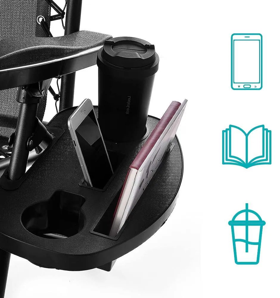 Zero gravity stolička s markízou a držiakom na pohár, 2 ks, viac farieb, čierna