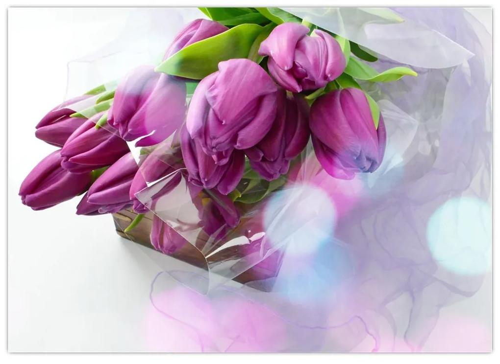 Sklenený obraz - kytice tulipánov (70x50 cm)