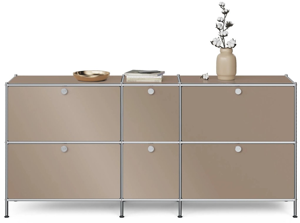 Veľká kovová odkladacia skrinka »CN3« so 6 výklopnými priehradkami, hnedosivá