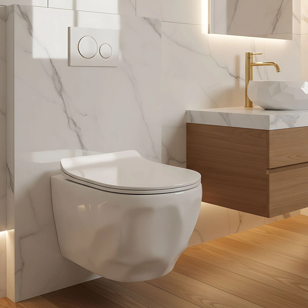 Závesná WC misa so SoftClose sedadlom REA Gustavo Rimless, biela lesk