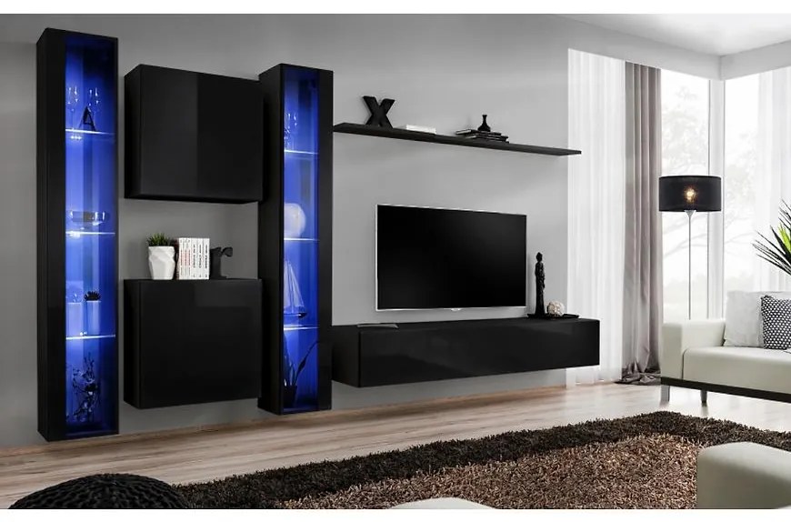 Obývacia stena Switch XVI Sklo +LED čierna
