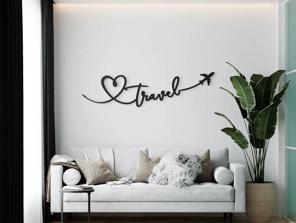 drevko Drevený nápis na stenu Travel Rozmer obrazu: 12 x 44,5 cm, Farba dekorácie: Čierna
