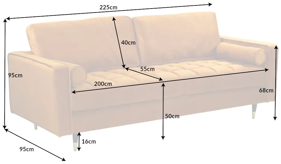Dizajnová sedačka Adan 225 cm horčicovo-žltý zamat