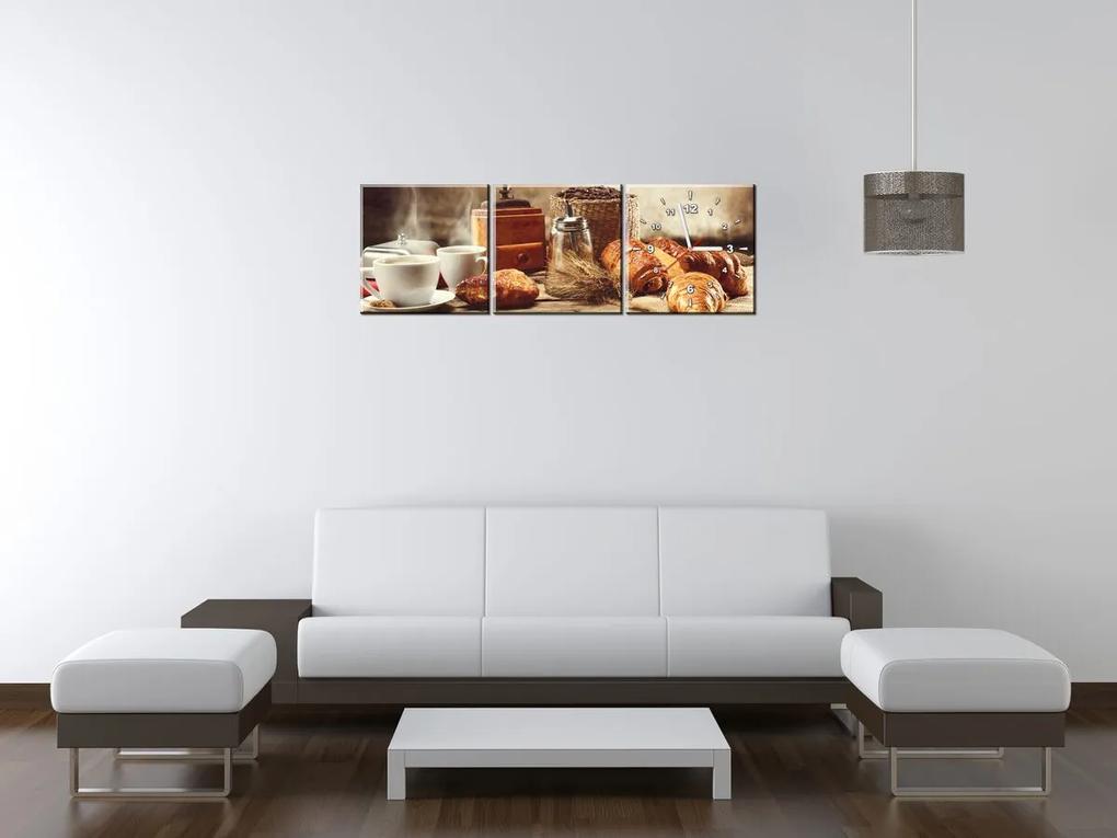 Gario Obraz s hodinami Chutné raňajky - 3 dielny Rozmery: 90 x 70 cm