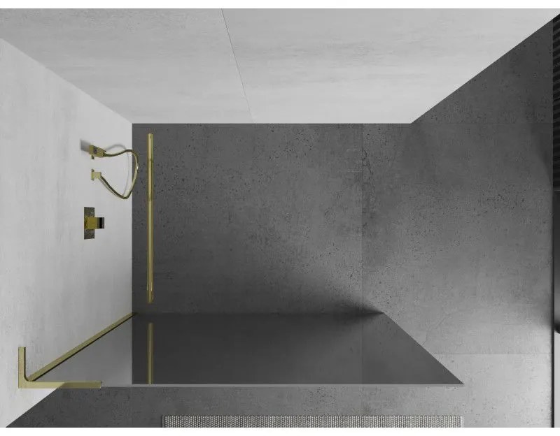 Mexen Kioto L, sprchová zástena Walk-In 80 x 200 cm, 8mm sklo vzor zrkadlo, zlatý lesklý profil,800-080-103-50-50