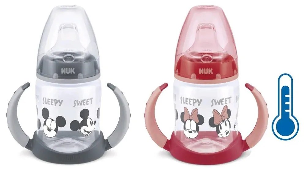 Dojčenská fľaša na učenie NUK Disney Mickey s kontrolou teploty 150 ml červená