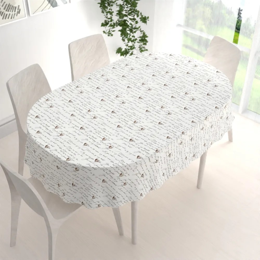 Biante Bavlnený oválny obrus Sandra SA-028 Vyznanie lásky 140x160 cm