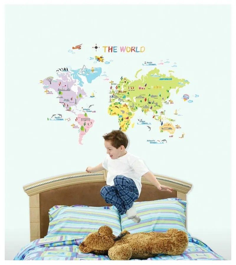 Sada nástenných samolepiek Ambiance World Map for Children