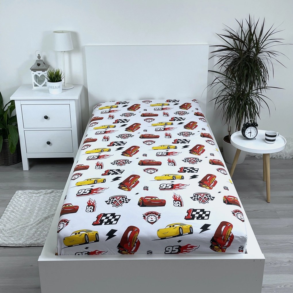 Jerry Fabrics Bavlnené napínacie prestieradlo 90x200 + 25 cm - Cars 3 "McQueen"