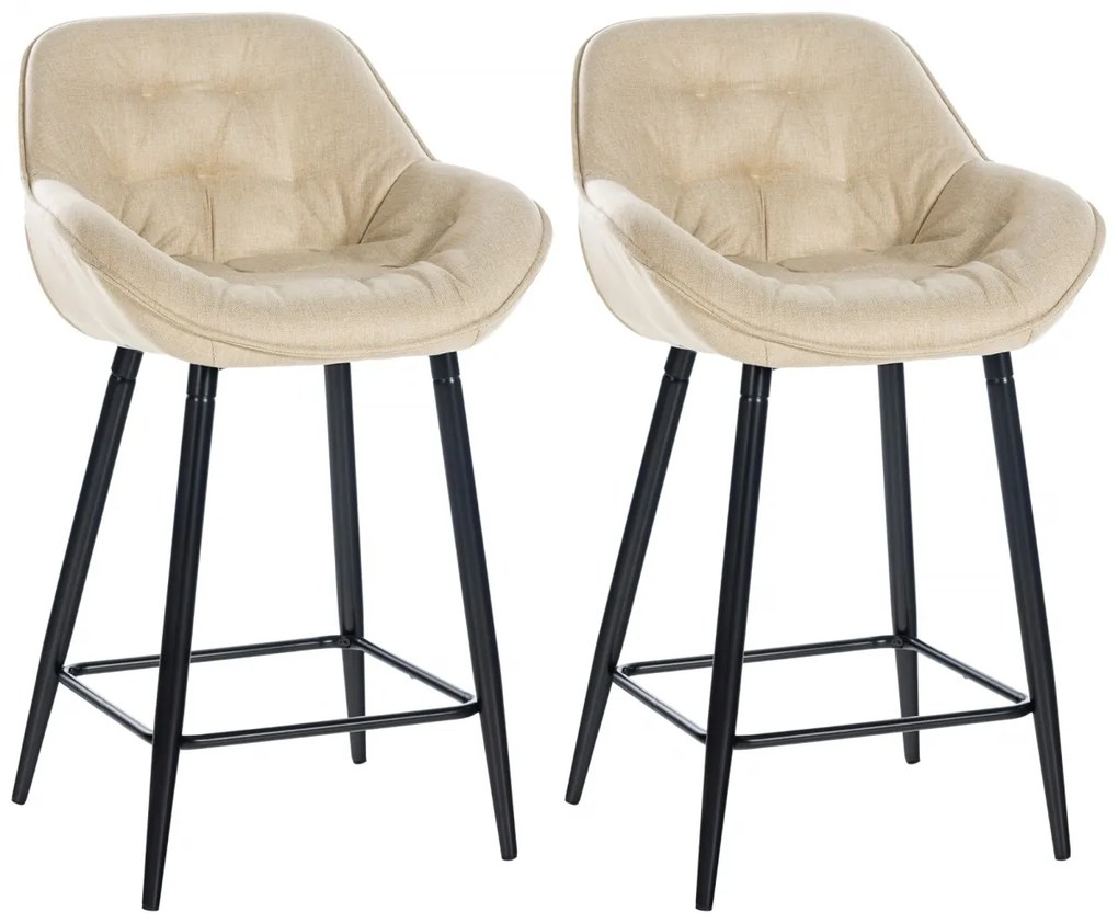 Barová stolička Gibson (SET 2 ks) - látka, kovové nohy čierne - Krémová
