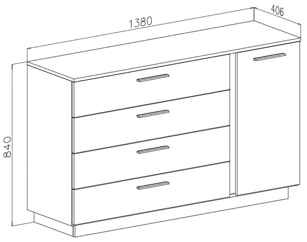 KOMODA MARION III BIELY LESK ČIERNE ÚCHYTKY 140 cm