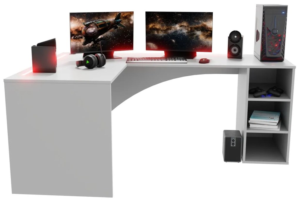 Rohový pc stôl Carbon (biela) (L) (s RGB LED osvetlením). Akcia -20%. Vlastná spoľahlivá doprava až k Vám domov. 1054961