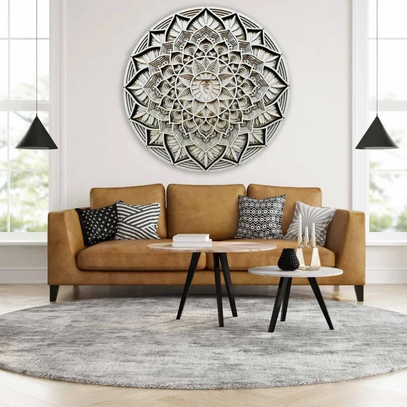 Veľký 3D drevený obraz - Sentop | Mandala komunikácie | 90 x 90 cm | prírodná