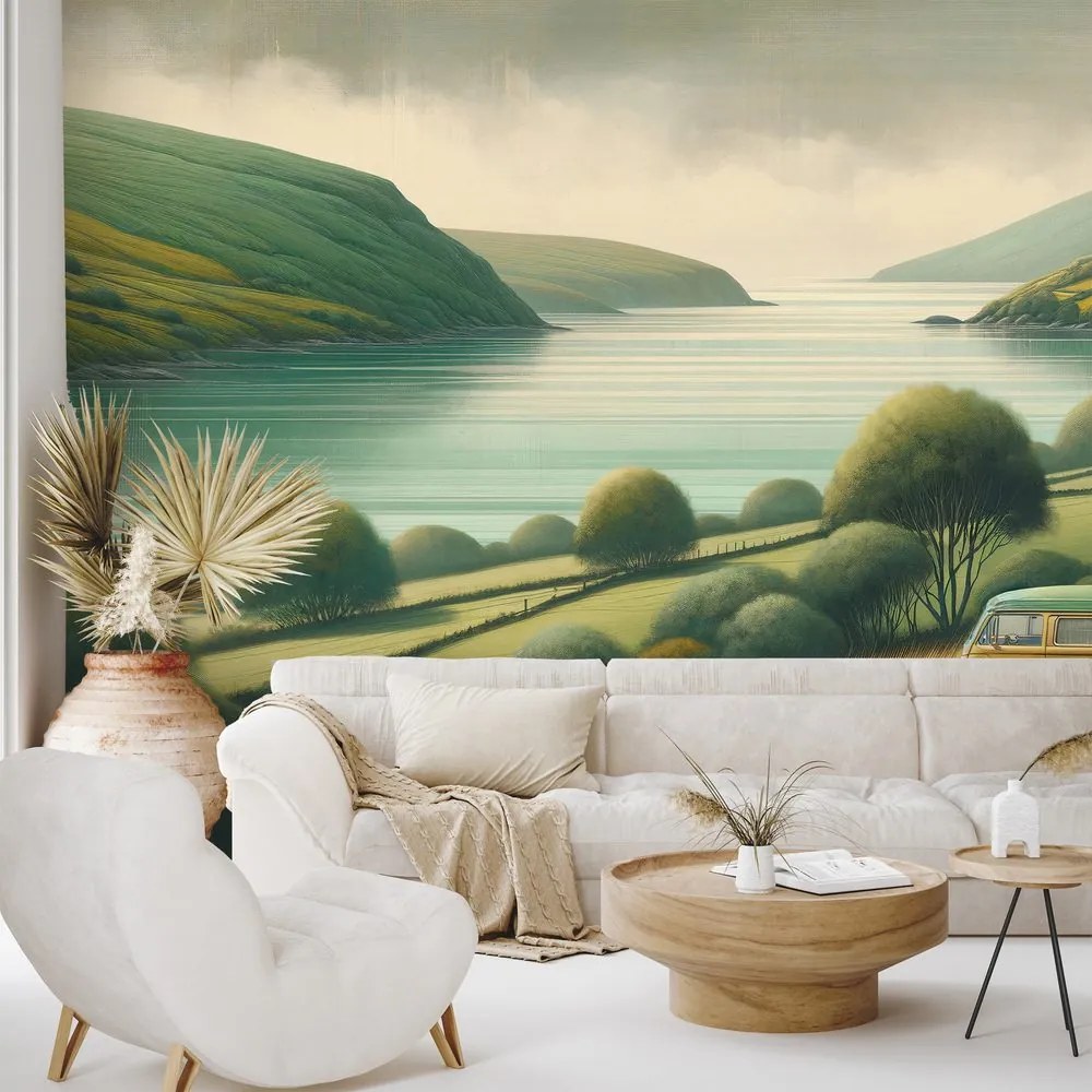 Samolepiaca tapeta retro dodávka v malebnej krajine