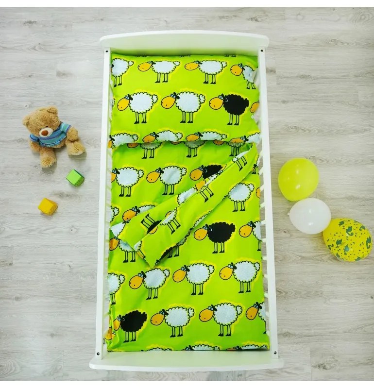 Obliečky detské bavlnené ovečky zelené EMI, Detský set 90x130 + 45x65