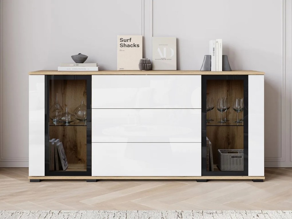 Široká komoda Hedvis SB 150 2D3S, Farby: wotan, Osvetlenie: osvetlenie LED biele