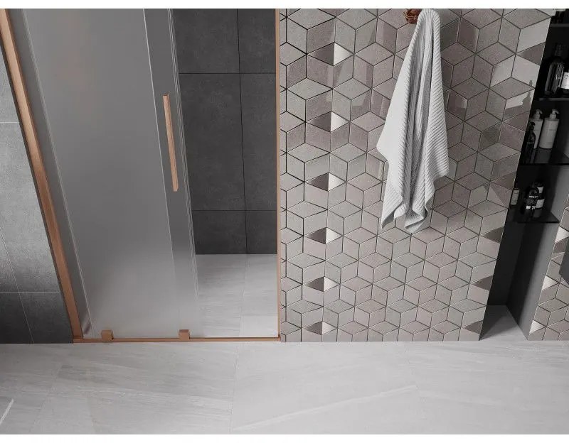 Mexen Velar, posuvné sprchové dvere do otvoru 110 cm, 8mm sklo námraza, medená matná, 871-110-000-31-65