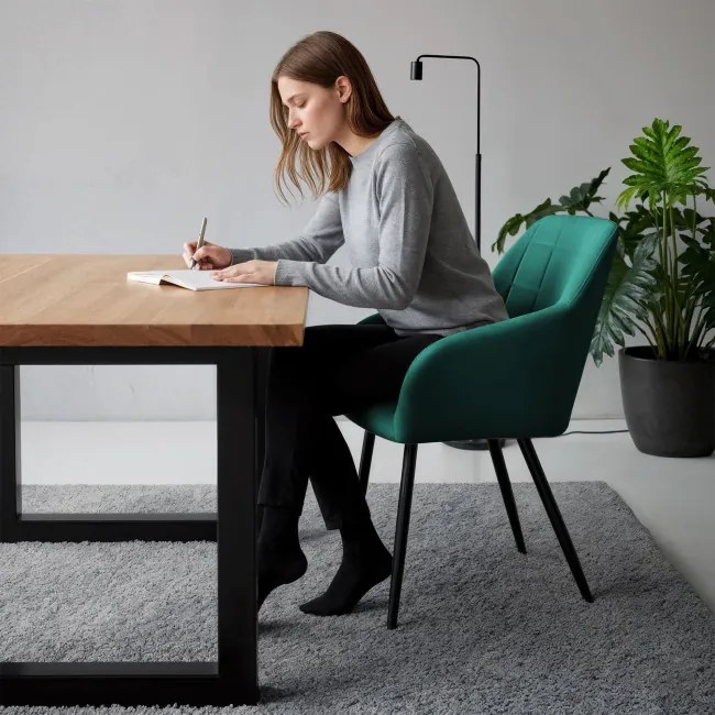 Sada šiestich jedálenských stoličiek LUXANO zamatové, fľaškovo zelené / čierne nohy (6 ks)