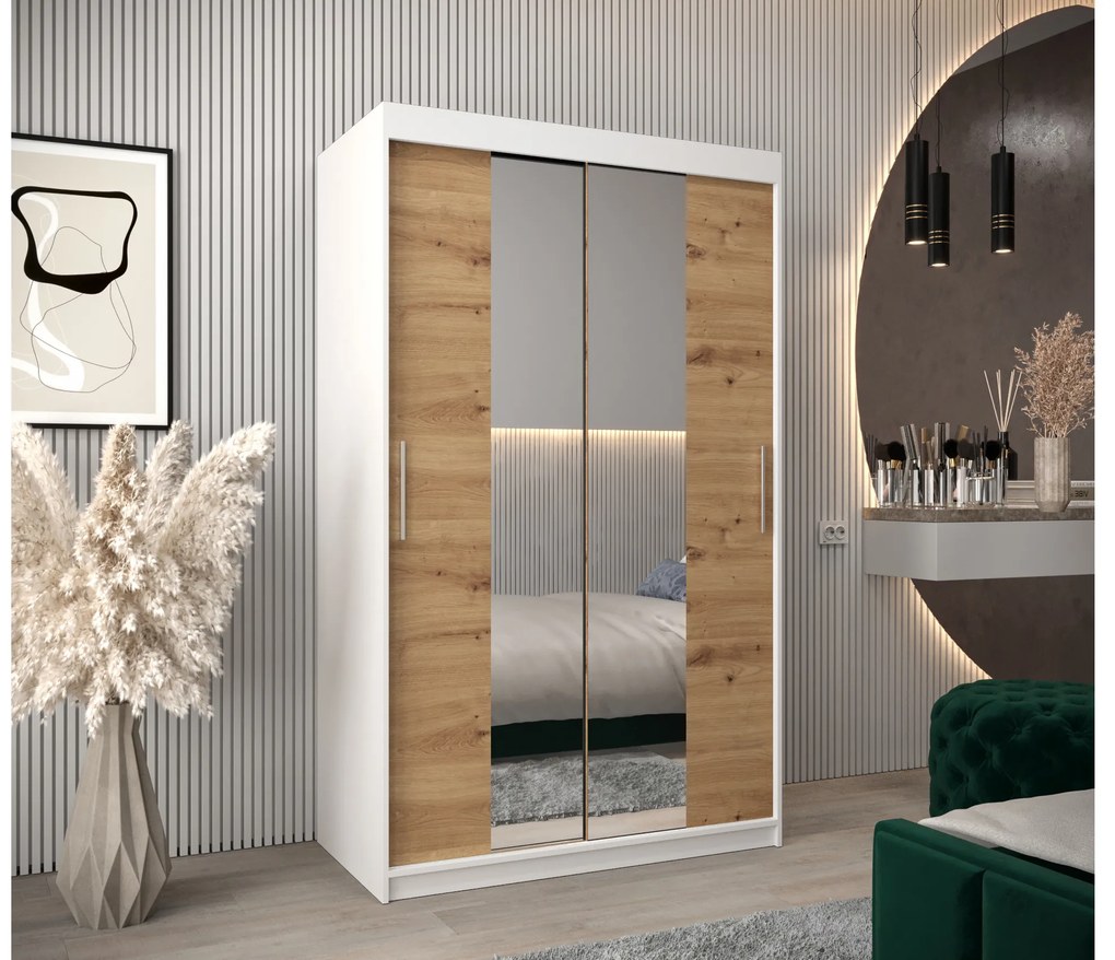 Šatníková skriňa 120 cm Toki 1 (Biela matná + Dub artisan). Akcia -69%. Vlastná spoľahlivá doprava až k Vám domov. 1064889
