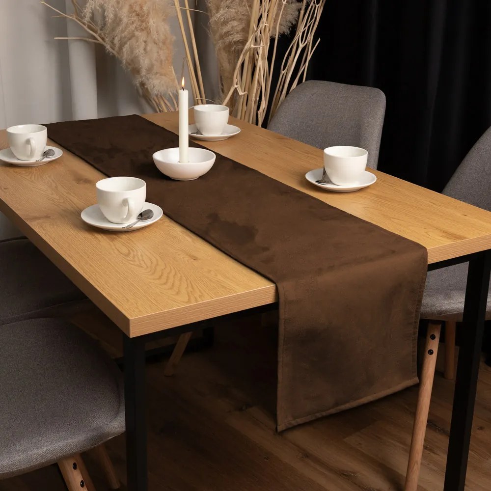 Biante Behúň na stôl/imitácia brúsenej kože Alcantara ALC-013 Hnedý 45x140 cm