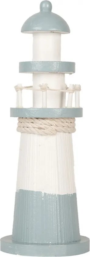 Bielo-modrá drevená dekorácia maják Lighthouse Nautic - Ø 8*22 cm