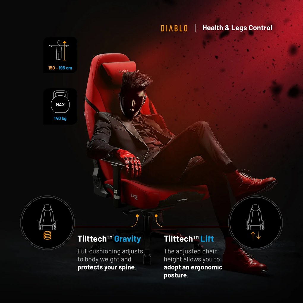 Herné kreslo Normal Size v červený-čierny: Diablo X-Eye Prime Bloody Mary