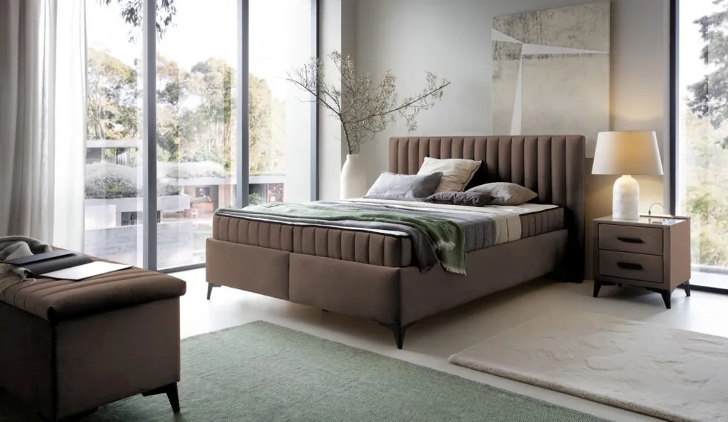 Nočný stolík Lusaka, hnedá látka, s osvetlením a USB