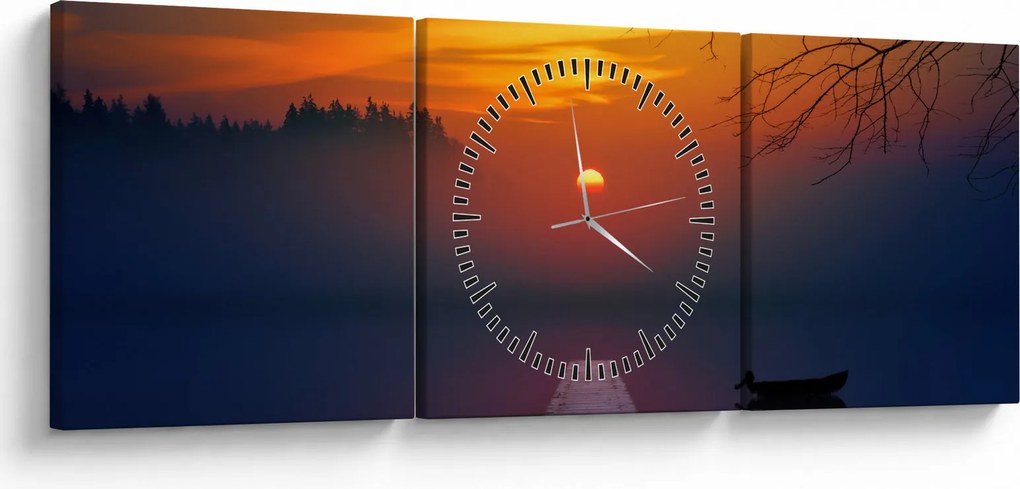 Obraz mostu pri západe slnka (s hodinami) (90x30 cm)