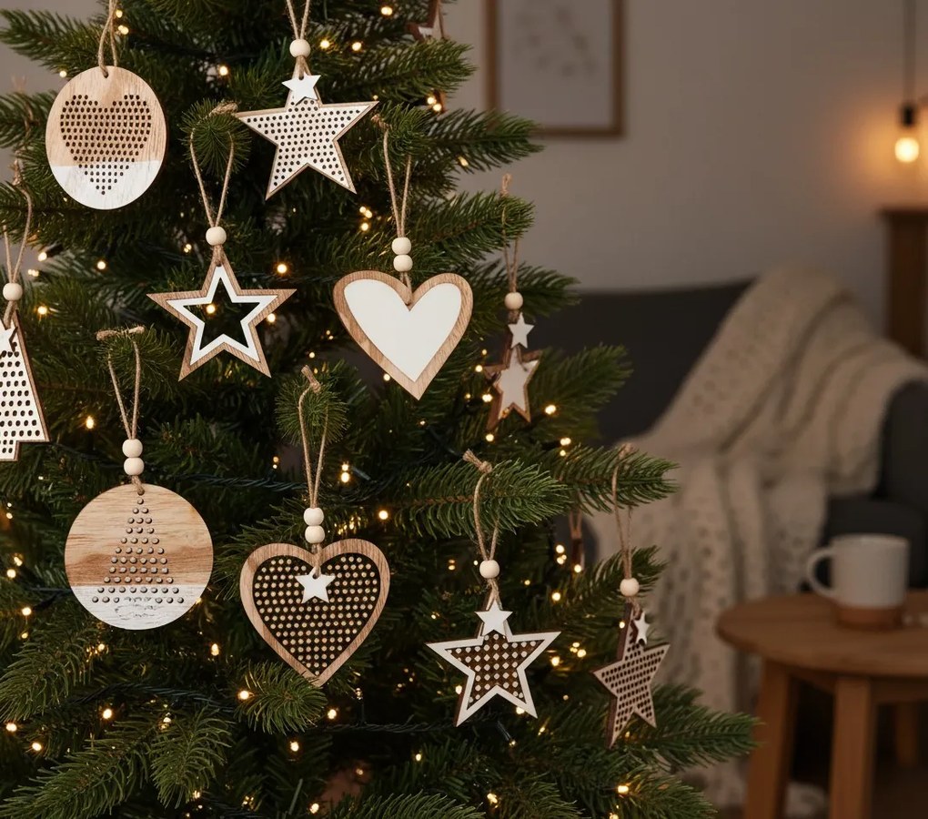 Vianočné závesné dekorácie SCANDI 8 ks mix druhov prírodný