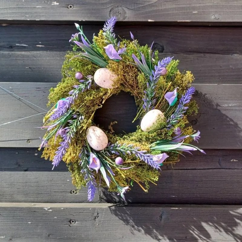 DECOLED Velikonoční věnec, 25 x 25 x 8 cm, zelený věnce, fialové květy
